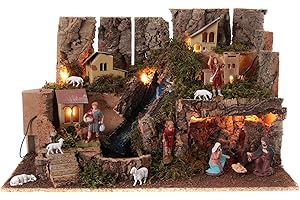 Holyart Portal de belén con Luces, Cascada y Cueva 40x58x38, con estatuas