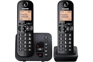 Panasonic KX-TGC222EB DECT Cordless Phone with Answering Machine, 1.6 inch Easy-to-Read Backlit Display, Nuisance Call Blocker, Hands-Free Speakerphone, ECO Mode - Black, Twin Handset Pack
