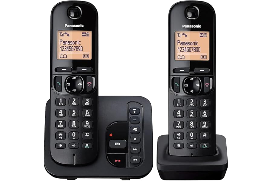 Panasonic KX-TGC222EB DECT Cordless Phone with Answering Machine, 1.6 inch Easy-to-Read Backlit Display, Nuisance Call Blocker, Hands-Free Speakerphone, ECO Mode, Twin Handset Pack, Black