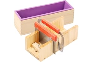 FYEME Set di tagliasapone in legno, fatto a mano, con tavolo da taglio regolabile, rettangolare, in silicone, in acciaio inox, coltello dritto per la produzione di sapone fai da te