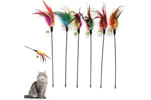 Besimple Juego de 6 varitas de Plumas para Gatos, Color Variable, Plumas de Colores, para Gatos y Gatitos