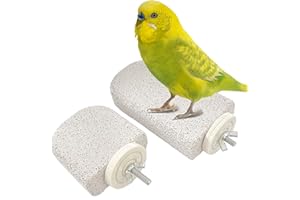 VLYX Lot de 2 perchoirs en Pierre Naturelle pour Oiseaux, Jouet de meulage de Dents et Lime à Griffes pour perruches, Cockatiels, Conures, Petites Cages à Oiseaux