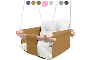 CaTeam - Balançoire pour bébé en Toile, balançoire Suspendue en Bois avec Ceinture de sécurité, Chaise hamac Durable pour bébé, balançoire extérieure et intérieure pour Enfants, Ocre