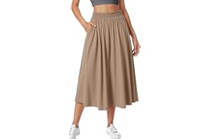 Adigau Jupes pour Femmes Jupe Mi-Longue Haute Taille Élégante Jupes de Sport Décontractée Unie avec Poches A-Ligne Jupe Plissée Taille Élastique