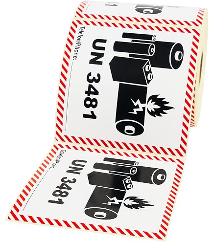 Electromaniacs UN3480 Warnaufkleber Für Lithium-Ionen-Akkus – 11,9x10,9 Cm, 50 Stück