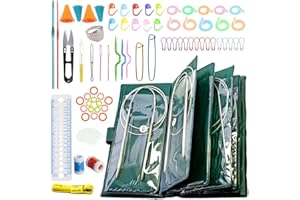 Anyasen Ferri Circolari 11 Pezzi 80cm Ferri da Maglia Circolari Ferri Maglia in Acciaio Inox Strumenti di Lavoro a Maglia con 73 Pezzi Strumenti per Ferri Uncinetto Accessori, Taglia da 1,5 a 5,0 mm