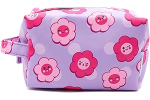 PONETTE - Neceser Infantil en Tejido Violeta con Divertido Estampado de Margaritas con Caras y Simpáticos Gestos, Niño, Niña, Viaje, Estuche, Bolsa, Piscina, Colegio, Marca Española