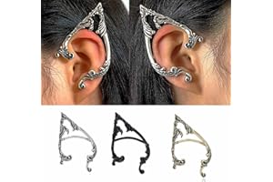Cubahop 1 Pair Vintage Elf Ear Cuffs Piercing Ear Cuff Earrings Climber Ear Wrap Gothic Exaggerated Earring for Women and Girls (Silver)