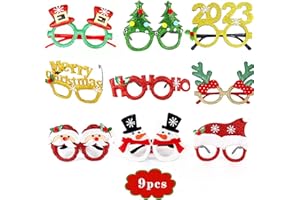 MXJFYY Christmas Glasses Frame, 9Pcs Glitter Party Glasses Frames Christmas Costume Eyeglasses for Holiday Party Xmas Decorations Ornaments Gift