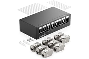 deleyCON 8 Port Patchpanel Set Patchfeld Verteilerfeld 1 HE + 8x RJ45 Keystone Jack Modul STP CAT6a Kompatibel mit Verlegekabel CAT6 CAT6a CAT7 Netzwerkkabel Ethernet LAN DSL - Schwarz