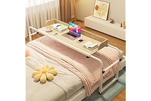 GXQFC Überbett-Schreibtisch mit Rollen, Höhen- und Breitenverstellbarer Laptop-Tisch Breite 115-210 cm & Höhe 65-95 cm Steharbeitsplatz Mobiler Kreuzbetttisch für das Heimbür(Color:Holz)