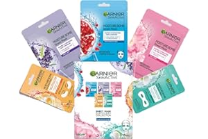 Garnier Hydrating Sheet Mask Discovery Collection, Face & Eye Sheet Masks for Dehydrated, Dull and Tired Skin, Face Mask With Hyaluronic Acid and Glycerine, Skin Active, Pack of 5