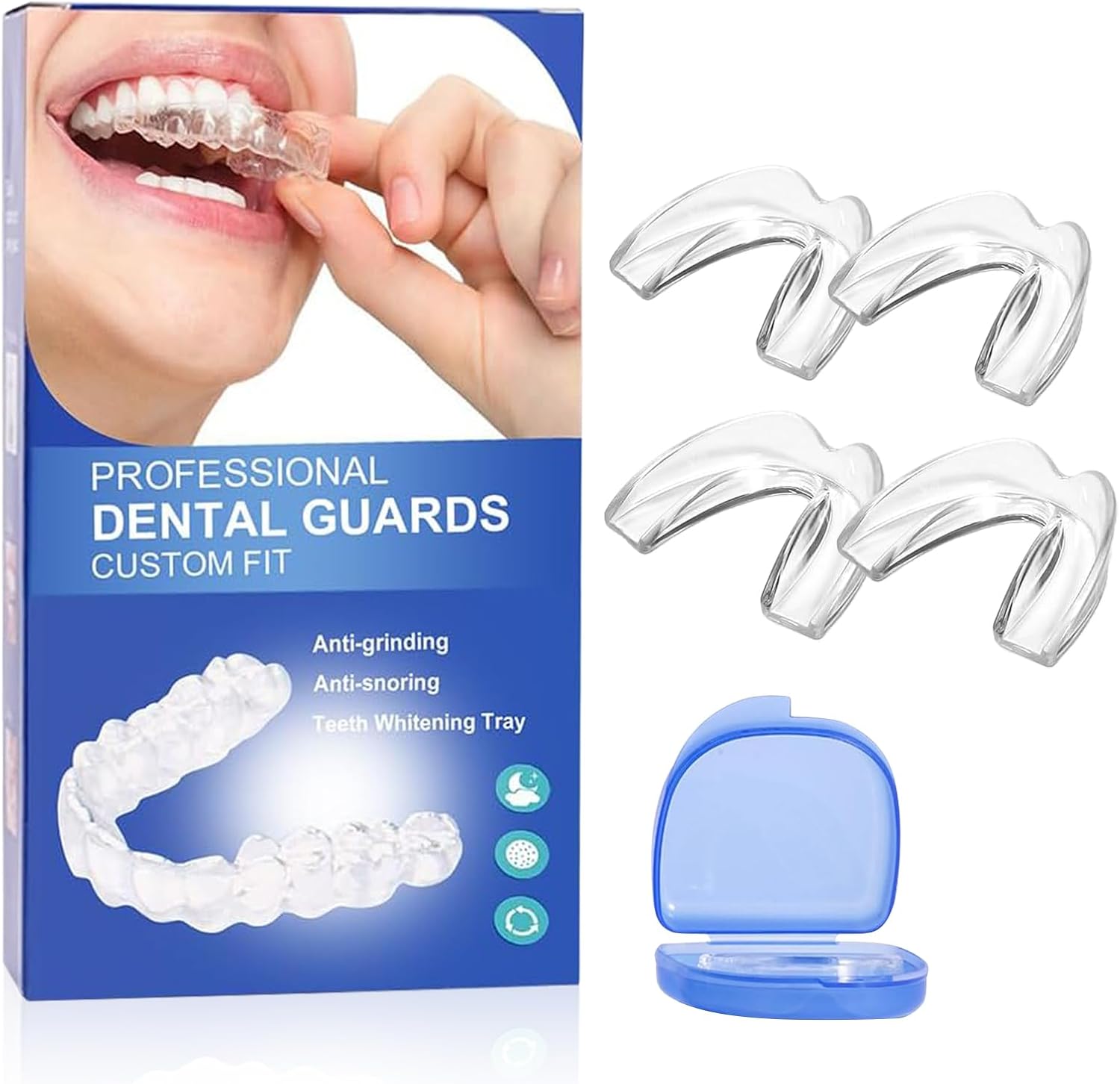 4 Piezas Ferula Descarga Bruxismo, Férula Dental de Descarga in 2 Tamaños, Protector Bucal para Dormir, Protector Bucal Bruxismo con Caja, Prevenir el Bruxismo