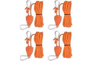 DAELESR 4PCS Reflective Tent Guy Ropes, 4mm Tent Camping Cord with Pulley, 5M Heavy Duty Guide Rope with Aluminum Adjuster, Tent Guy Ropes Lines for Awning Outdoor Tent Tarp Gazebo Hiking Picnics (Orange)