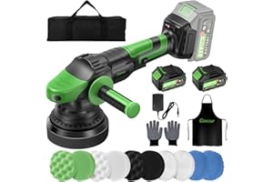 Ginour Lucidatrice Auto a Batteria 21V con 2 Batterie da 3Ah, 900W Motore Senza Spazzole, Lucidatrice Rotorbitale Eccentrica da 15mm, 2000-6000RPM