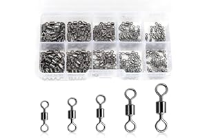 SOWBUD 210 PCS Fishing Rolling Swivel with Solid Ring Tackle, Black Nickel Stainless Steel High Strength Fishing Swivel Accessory Connectors Freshwater Saltwater 2# 4# 6# 7# 8# Strong Pull High Speed