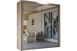 SLIDING WARDROBE 4U Mirror Sliding 2 or 3 Door Wardrobe with LED Light (Oak, 120cm)