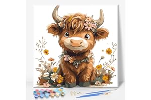 CAMOCIN ART Paint by Numbers for Adults with Frame - Highland Cow Easy Framed Paint by Numbers for Beginner, Highland Cow Acrylic Adult Painting by Number Kits on Canvas with Frame for Gift Home Decor 10x10 Inch