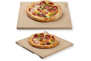 ROCKSHEAT Pizza Stone Bread Baking Stone for Oven and Grill Innovative Double-Sided Built-in Design with 4 Handles (30.5 x 30.5 x 1.5cm Rectangular)