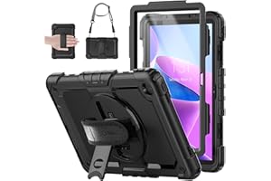 SEYMAC Funda para Lenovo Tab M10 Plus 3.ª generación 10,6 Pulgadas 2022, Carcasa Rugosa con Soporte Giratorio de 360°, Protector de Pantalla/Correa de Hombro,TB-125F/TB-128F, Negro
