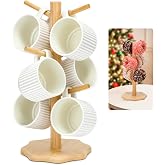 Euqvunn Cup Holder, Coffee Mug Tree with Thickened Base, Tree Cup Holder, Wooden Cup Holder, Coffee Cup Organizer with 6 Hook