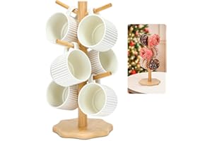 Euqvunn Soporte Tazas, Mug Tree de Cafe con Base Engrosada, Arbol Soporte de Taza, Soporte para Tazas de Madera, Organizador de Taza de Café con 6 Ganchos para Encimera(color madera)