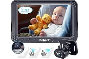 Rohent Caméra de Voiture pour bébé - 5-inch HD 1080P, Vision Nocturne, Facile à Installer, USB Powered Baby pour Les sièges orientés vers l'arrière et vers l'avant