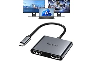 KOZYC Adaptador USB C a HDMI dual 4K a 60 Hz, divisor tipo C a HDMI, pantalla extendida para MacBook/MacBook Pro Air Dell XPS13/15, Samsung Galaxy S9/S9+ [modo MST (pantallas extendidas) solo para Win OS],