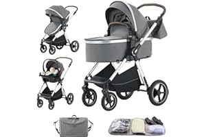 BEBBY Multifunzionale Carrozzina Passeggino Trio Combinazione Passeggino 3 in 1 Passeggino Ovetto Pieghevole Set Passeggino Neonato Sedili Parapiedi Zanzariere (DEEPGREY, D2)
