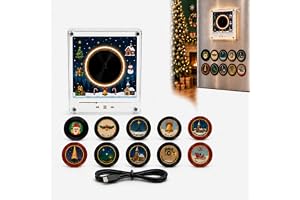 Jul mini vinylskivspelare, magnetiskt kylskåp musikspelare och vinylmusiklåda, 10 st 128 MB NFC-skivor, roterande vinyl och LED-glöd, anpassad MP3, bruksanvisning ingår, anpassad kylskåpsmagnet