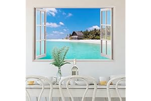 astylishome Wall Stickers Window Sticker Blue Ocean Sea Art for Bedroom Living Room Summer Seascape Decals Removable View Walls Mural for Bathroom Landscape Decoration 1601