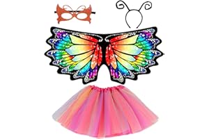 COSYSPARKS Ali da farfalla bambina, 4 Pack costume fata ragazza con ali da farfalla bambino Cape tutu ballerina bambina e maschera ali farfalla bambina festa Kit per 3-8 anni Ragazze Halloween Cosplay
