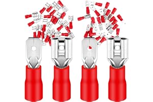 50 x platta pluggar och platta pluggar 0,5–1,5 mm² | röd/uttag bredd 6,35 mm delvis isolerad PVC hankontakt FDD & MDD kabelko