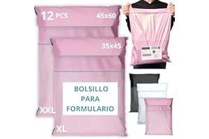 EMBALLAX - 12 Bolsas para Envíos Vinted - Con Bolsa para ALBARÁN - 2 Tamaños XL/XXL - 100% OPACO/ULTRA-RESISTENTE/IMPERMEABLE - Sobres Plastico - Bolsas de Envio Paquetes - Cajas Envios Paquetes