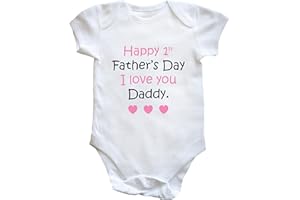 Hippowarehouse Happy 1st Father's Day (Pink) Baby Vest Bodysuit (Short Sleeve) Boys Girls