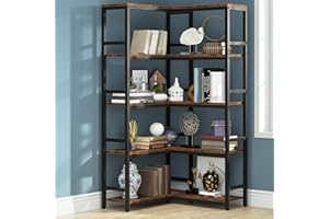 Tribesigns Libreria angolare a 5 ripiani, grande libreria angolare Etagere industriale, scaffale angolare alto a 5 ripiani, per soggiorno, casa, ufficio, marrone rustico