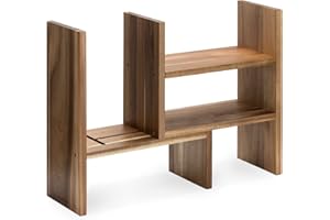 Navaris Organizer na biurko z akacji 64 x 15,5 x 40 – regał na stół, regulowany system porządkowania – regał narożny do kuchni, biura, łazienki, nadstawka regału – naturalny