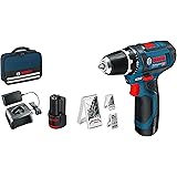 Bosch Professional 12V System Trapano Avvitatore Gsr 12V-15 (Incl. 2 Batterie da 2,0 Ah, Caricabatteria, Set di Accessori da 