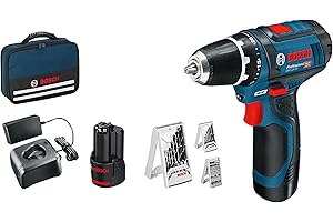 Bosch Professional 12V System GSR 12V-15 - Atornillador a batería (30 Nm, set 39 accesorios, 2 baterías x 2.0 Ah, en maletín 