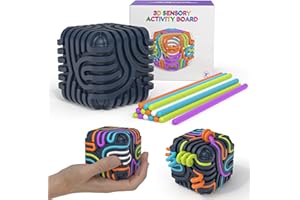 SZHHRXI 3D Sensorik Activity Board mit 15 Silikonfäden, Silikon Sensorisches Spielzeug für Feinmotorik & Hand-Auge-Koordination, Ruhiges Aktivitätswürfel für Kinder Reise (Blau)