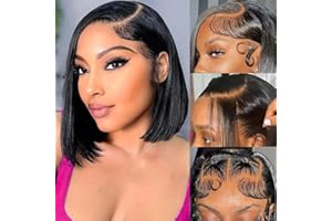 MSGEM 13x4 Hd Transparent Dentelle Droite Front Bob Perruque Cheveux Humains 14 Pouces Brazilian Straight Tête Vierge Bob Perruque Noir Femmes Couleur Naturelle 150% Densité