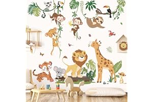 ‎DECALMILE decalmile Wandsticker Dschungel Tiere Reben Wandtattoo Safari Tiere Giraffe Löwe Affen Wandaufkleber Kinderzimmer Babyzimmer Schlafzimmer Wanddeko