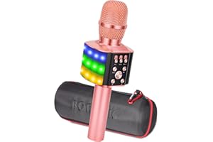 BONAOK Karaoke Mikrofon Led, 4-in-1 Bluetooth Mikrofon Karaoke, Tragbares KTV Microphone, Zuhause Party Karaoke Gerät Dynamische Mikrofone für iOS/Android (Q36 Roségold)
