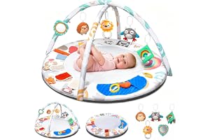 Babygym och Aktivitetsmatta, Stor Babymatta med 5 Avtagbara Leksaker, Magtidmatta som Främjar Motoriska Färdigheter och Sensorisk Utveckling, Nyfödd Bebis Nödvändigheter Present