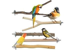 YHSKJCD 5pcs Bird Perches, Natural Wooden Parrot Stand Set, Birds Toys Parakeet Perch, Multi-Branch Perch Platform Birdcage Stand for Parrotlets Bird Cage