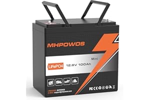 MHPOWOS LiFePO4 100Ah 12V Mini Lithium Batterie, 100A BMS Low Temperature Schutz und Max. 15000 Zyklens,1280Wh Kleine und leichte Lithium Batterie für Wohnwagen, Camping, Solar Systeme, Boote