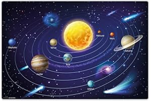 COVERYOURDESK WWW.COVER-YOUR-DESK.DE Sous-main effaçable pour enfants - Notre système solaire bleu en français - 60 x 40 cm - En vinyle de qualité supérieure