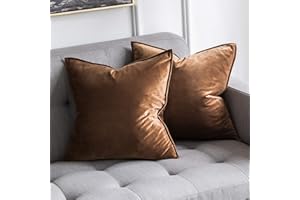 MIULEE Velvet Cushion Covers 45cm x 45cm Chocolat Decorative Square Throw Pillow Covers Flanges Pillowcases Soft for Livingroom Sofa Bedroom with Invisible Zipper 18 x 18 Inch Pack of 2