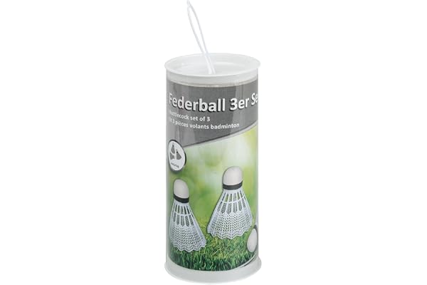 Idena 7418409 - Set de 3 volants en plastique blanc, avec pointe en mousse, dans une boîte de transport ronde, accessoire de rechange pour chaque jeu de volant.