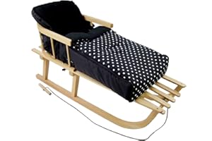 Rawstyle combo pack (90 cm) wooden sledge with back rest and pull cord and universal footmuff, suitable for baby car seat, pushchair, buggy
